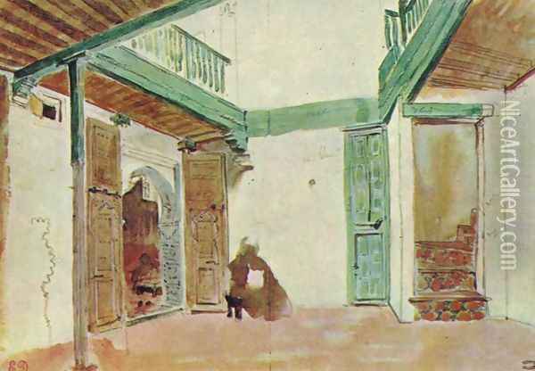 Moroccan inner court Oil Painting - Eugene Delacroix