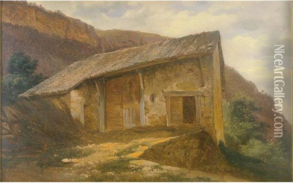A Farm House On The Side Of A Mountain Oil Painting - Alexandre Calame
