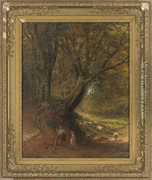 Figures Conversing On A Woodland Path Oil Painting - Alfred Benjamin Cole