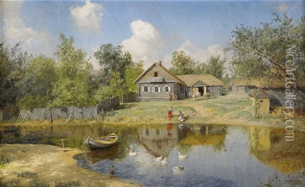 The Village Pond Oil Painting - Aleksandr Aleksandrovich Kiselev