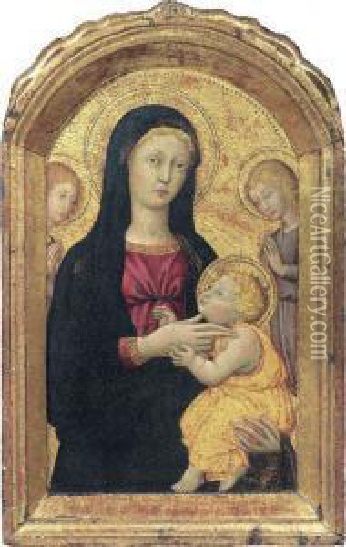 Madonna Col Bambino E Due Angeli Oil Painting - Pellegrino Di Mariano