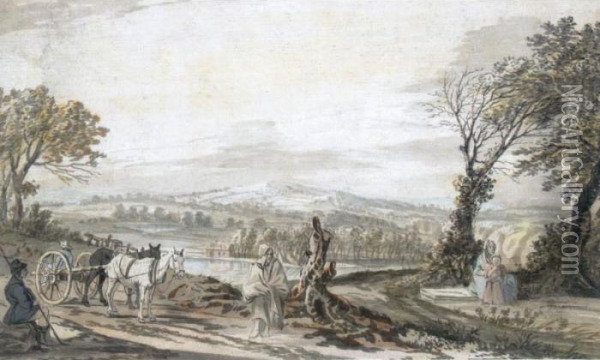 Travellers By The Roadside Oil Painting - Paul Sandby
