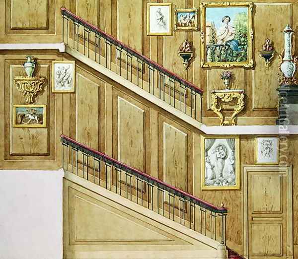 Design for a staircase at rue Fortunee, bought by Honore de Balzac 1799-1850 in 1847, 1851 Oil Painting - M. Santi