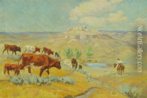 Langworthy Double Circle Ranch, Wyoming Oil Painting - Elling William Gollings