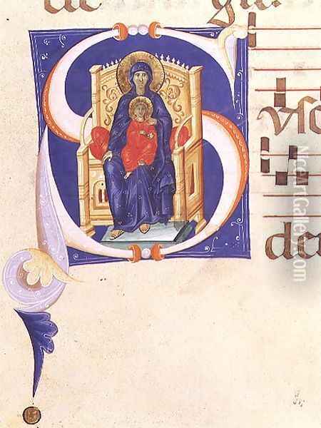 Historiated initial 'S' depicting the Madonna and Child enthroned, from a gradual from the monastery of San Jacopo di Ripoli Oil Painting - (Cenni Di Peppi) Cimabue