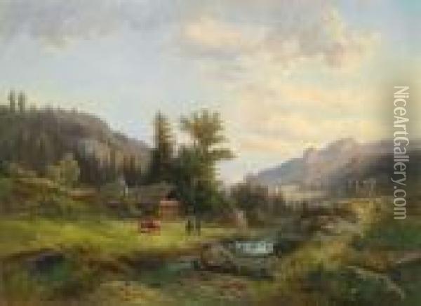 Begegnung Auf Der Alm Oil Painting - Gustav Barbarini