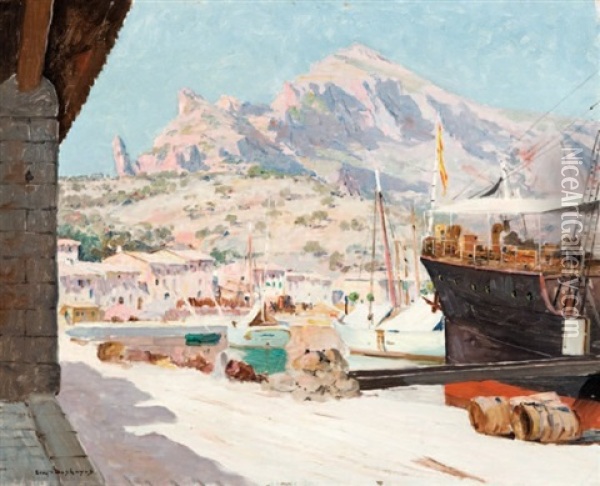 Vue D'un Port De Majorque Oil Painting - Eugene F. A. Deshayes