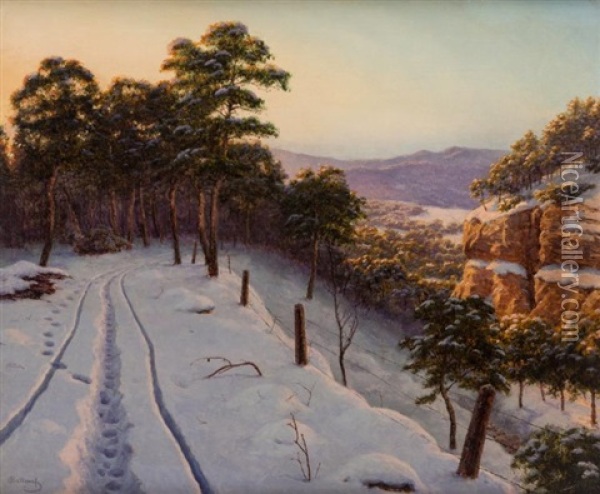 A Sunny Winter Day In The Mountains Oil Painting - Boris Bessonof