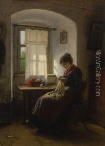 Nahende Junge Frau Am Fenster Oil Painting - Rudolf Epp