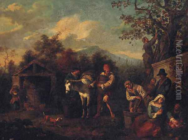 Peasants harvesting grapes Oil Painting - Paolo Monaldi