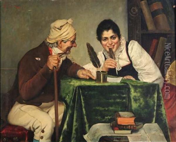 Il Precettore E La Giovane Allieva Oil Painting - Adolfo Bacci