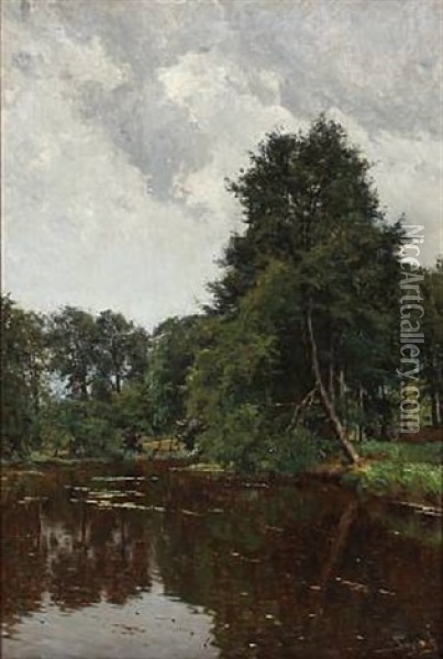 Quiet Afternoon At A Forest Lake Oil Painting - Carl Martin Soya-Jensen