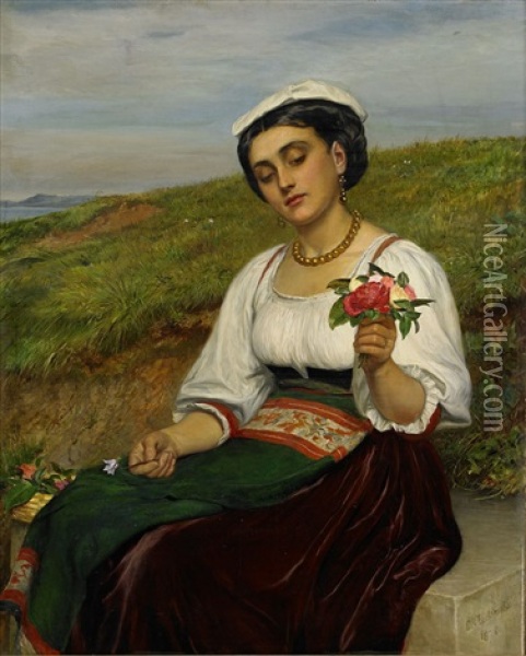 Ung Kvinna Med Blommor Oil Painting - Charles Sillem Lidderdale