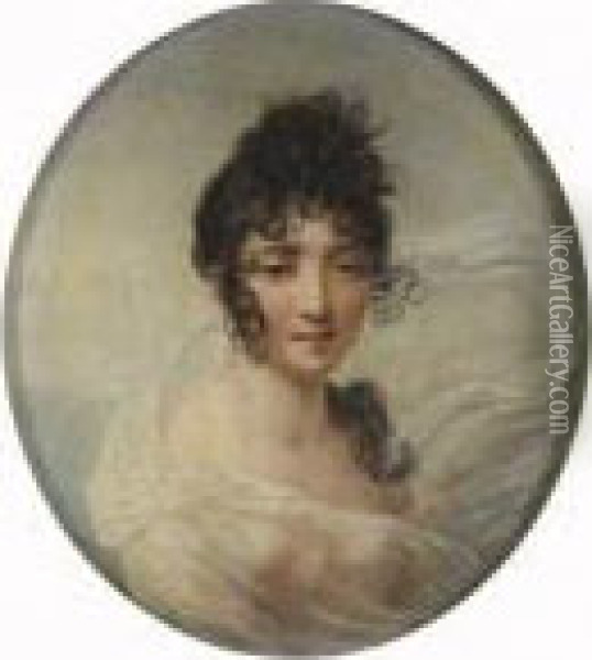 Portrait De Jeune Femme Au Voile Blanc Oil Painting - Jean Baptiste Isabey