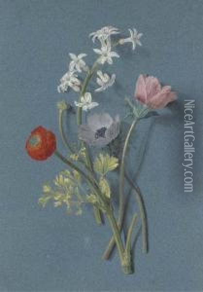Ranunculus, Anemones And White Hyacinth Oil Painting - Alexis Nicolas Perignon