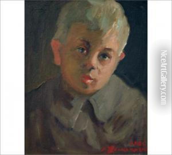 Head Of A Boy Oil Painting - Jalmari Ruokokoski