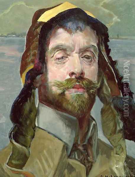 Self Portrait with Phrygian Hat, 1907 Oil Painting - Jacek Malczewski