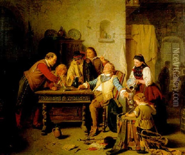 A Game Of Dice Oil Painting - August Friedrich Siegert