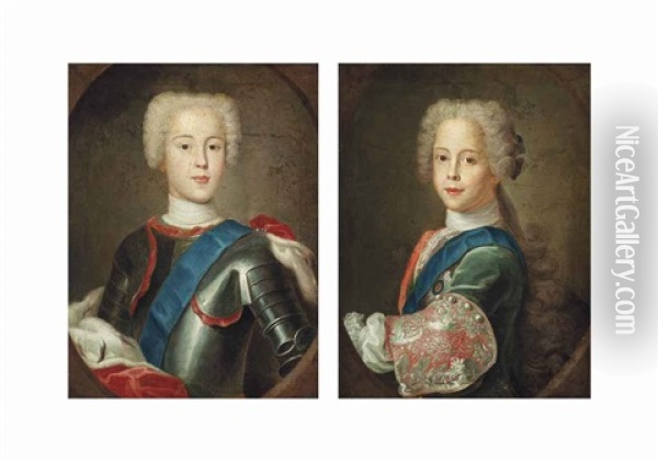 Portrait Of Prince Charles Edward Stuart (1720-1788)... (+ Portrait Of Prince Henry Benedict Stuart, Later Cardinal York (1725-1807), Half-length; Pair) Oil Painting - Antonio David