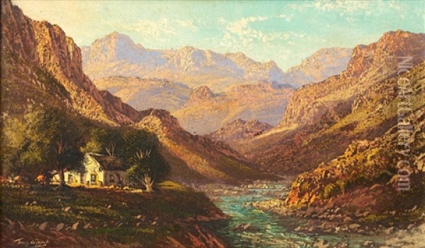 A River Through The Mountains Oil Painting - Tinus de Jongh