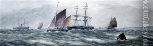 Shipping Off The Coast Oil Painting - Thomas Bush Hardy
