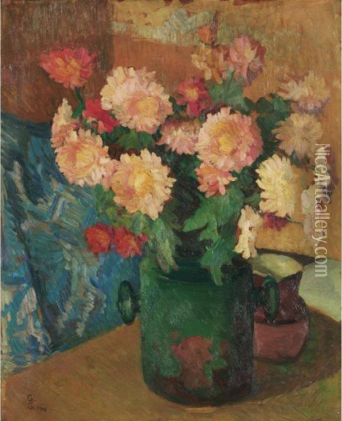 Stillleben Mit Chrysanthemen Still-life With Chrysanthemum Oil Painting - Giovanni Giacometti