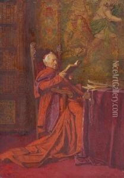 Lesender Kardinal. Oil Painting - Wilhelm Lowith