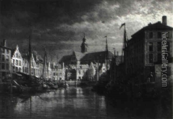 Canal A Anvers Oil Painting - Charles Euphrasie Kuwasseg