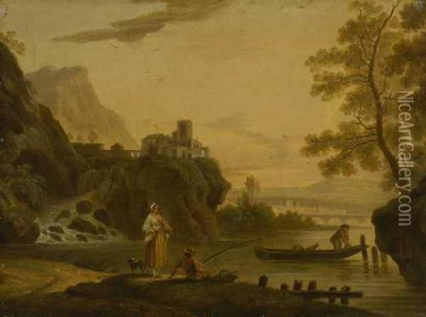 Angler Am Flussufer. Oil Painting - Johannes Franciscus Christ