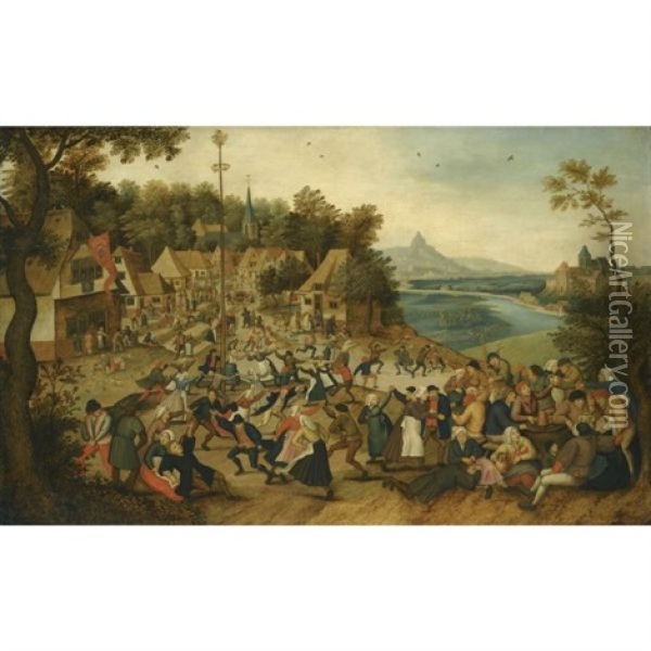 The Kermesse Of Saint George With The Dance Around The Maypole Oil Painting - Pieter Brueghel the Younger