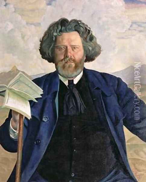 Portrait of Maximilian Voloshin 1877-1932 Oil Painting - Boris Kustodiev