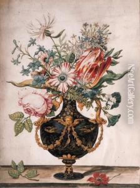 Flowers In A Decorative Urn Oil Painting - Jan Baptist van Fornenburgh