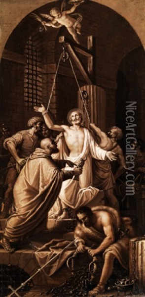 Martyrium Eines Heiligen, Der Sich Der Gotzenanbetung Widersetzt Oil Painting - Francesco Vellani