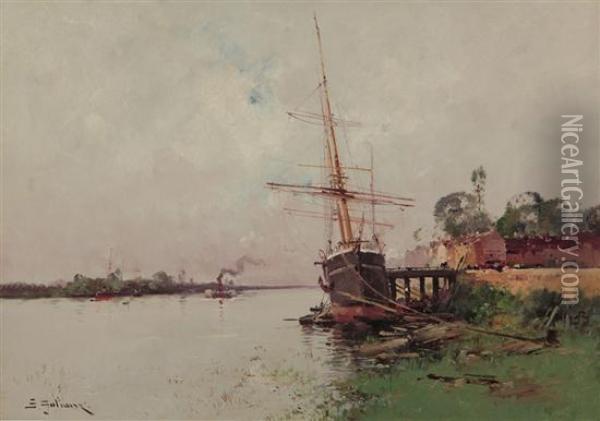 A River In France Oil Painting - Eugene Galien-Laloue