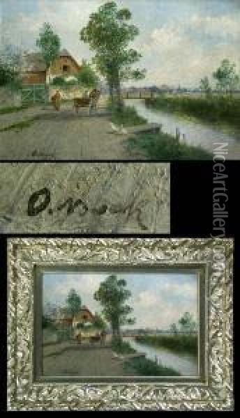 Fuhlingshafte Dorflandschaft Mit Pferdefurhwerk Oil Painting - Otto Nowak