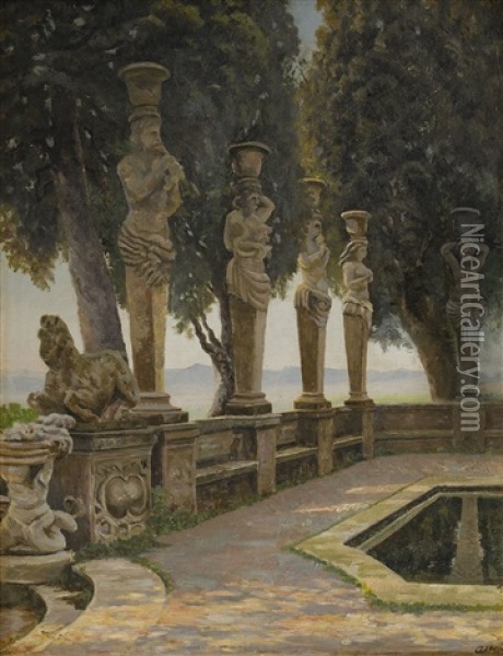 Parti Fra Villa Borghese - Italien Oil Painting - Adolf Heinrich Claus Hansen