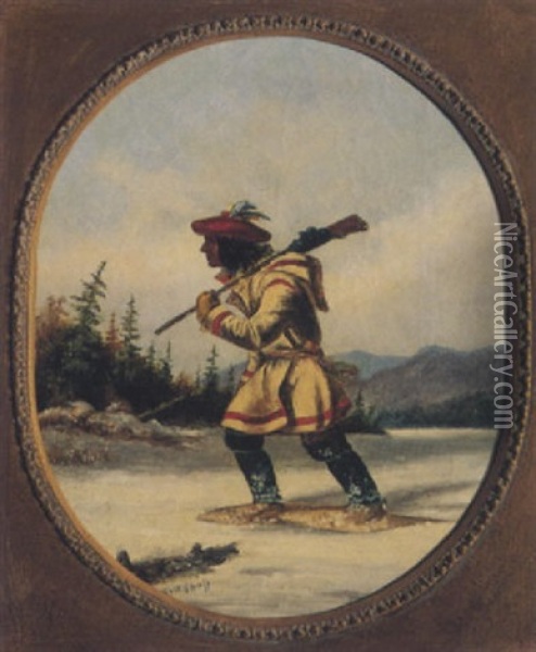 Indian Hunter On Snowshoes Oil Painting - Cornelius David Krieghoff
