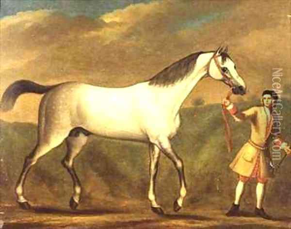 Grey Arab Stallion, held by a liveried groom Oil Painting - Robert Byng or Bing
