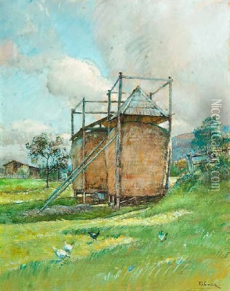 Heuschober In Sommerlandschaft Oil Painting - Rudolf Ribarz