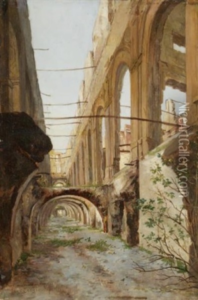 Les Ruines De La Cour Des Comptes Oil Painting - Auguste Aristide Fernand Constantin