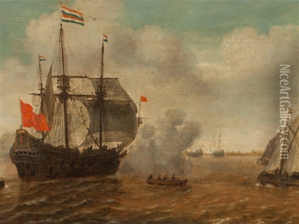Ships In The Harbour Oil Painting - Jan Borritsz Smit