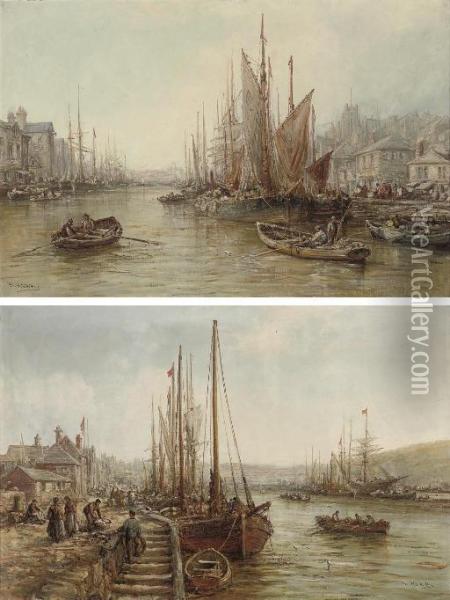 Peel Harbour, Isle Of Man; And Douglas Harbour, Isle Of Man (both Illustrated) Oil Painting - William Edward Webb