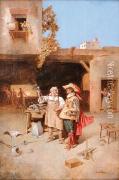 Mousquetaire Chez Le Forgeron Oil Painting - Enrique Atalaya