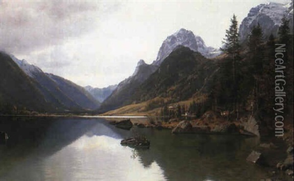 A Mountain River Landscape Oil Painting - Hans Christian Fischer