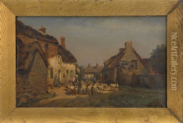 European Village Scene With Sheep Oil Painting - William Preston Phelps