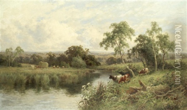A Norfolk Stream Oil Painting - Henry H. Parker