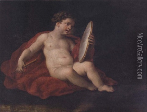 A Child Holding A Mirror And A Flute (an Allegory?) Oil Painting - Paolo de Matteis