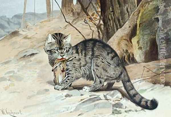 Wildcat Oil Painting - Wilhelm Kuhnert