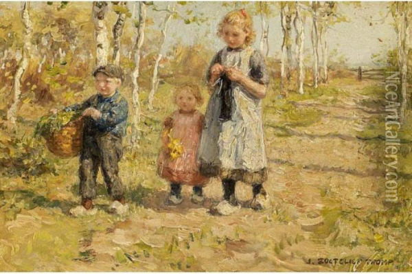 Children On A Country Lane Oil Painting - Jan Zoetelief Tromp