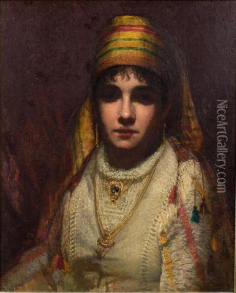 Portrait Of A Young Lady In Oriental Costume Oil Painting - John Joseph Enneking